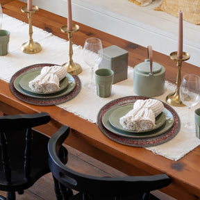 Set of four BD 023 030 Melia Grace beaded placemats from The Melia Collection, elegant 14-inch decorative dining table accessories.