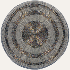 Set of four Vaiga Grace beaded placemats from The Vaiga Collection, elegant 14-inch decorative dining table decor.