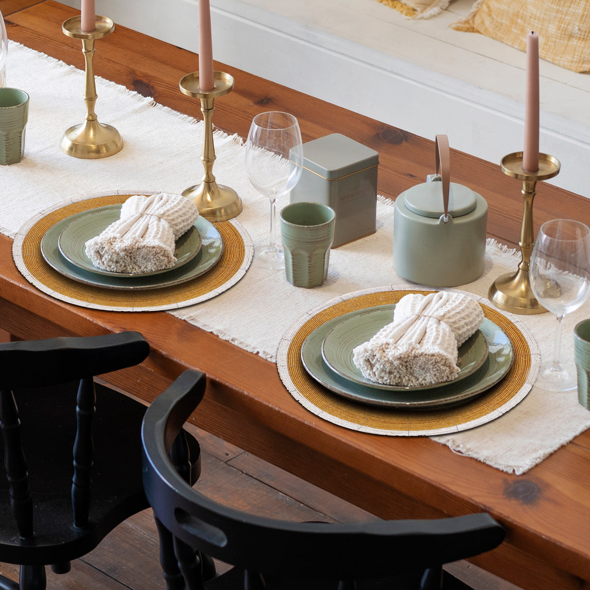 Set of four Amberly Grace beaded placemats from The Amberly Collection, 14-inch decorative table decor by BD-034.