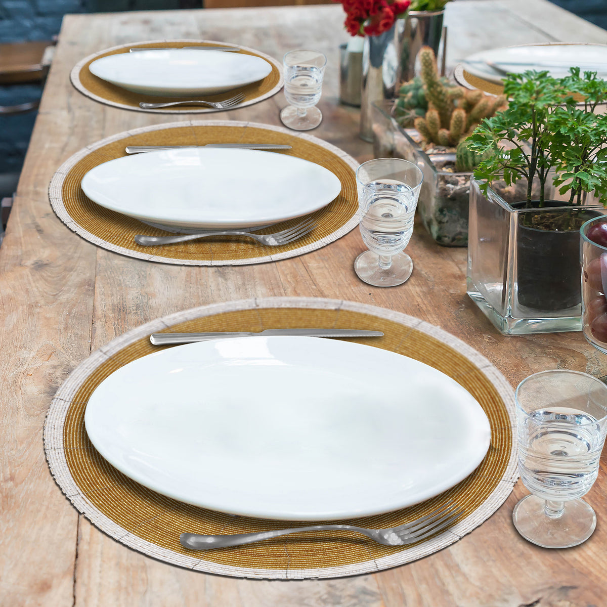 Set of four Amberly Grace beaded placemats from The Amberly Collection, 14-inch elegant decorative dining table décor.