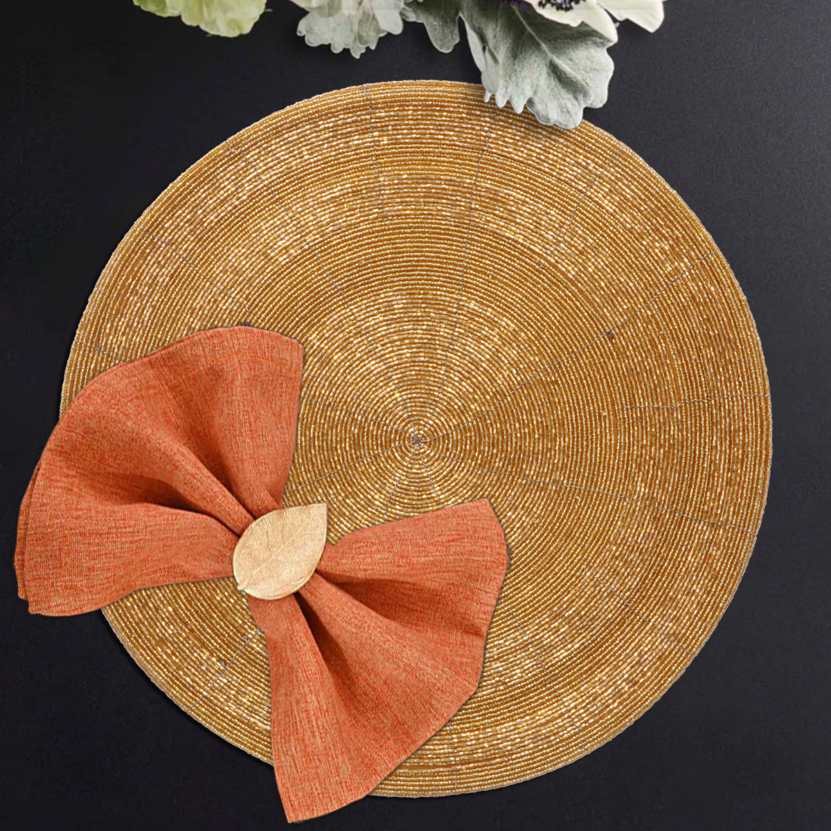 Set of four Hartfo Bloom beaded placemats from The Hartfo Collection, 14-inch decorative dining table accessories by BD 036 007