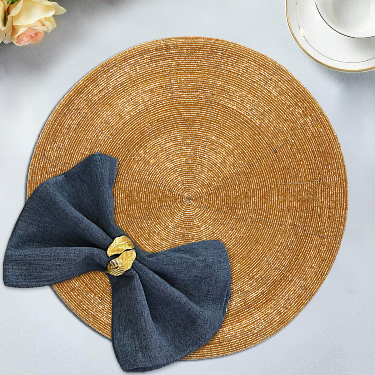 Set of four Hartfo Bloom beaded placemats from The Hartfo Collection, 14-inch decorative dining table accessories by BD 036 007.