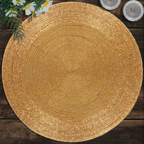 Set of four Hartfo Bloom beaded placemats from The Hartfo Collection, 14-inch artistic decorative dining table décor.