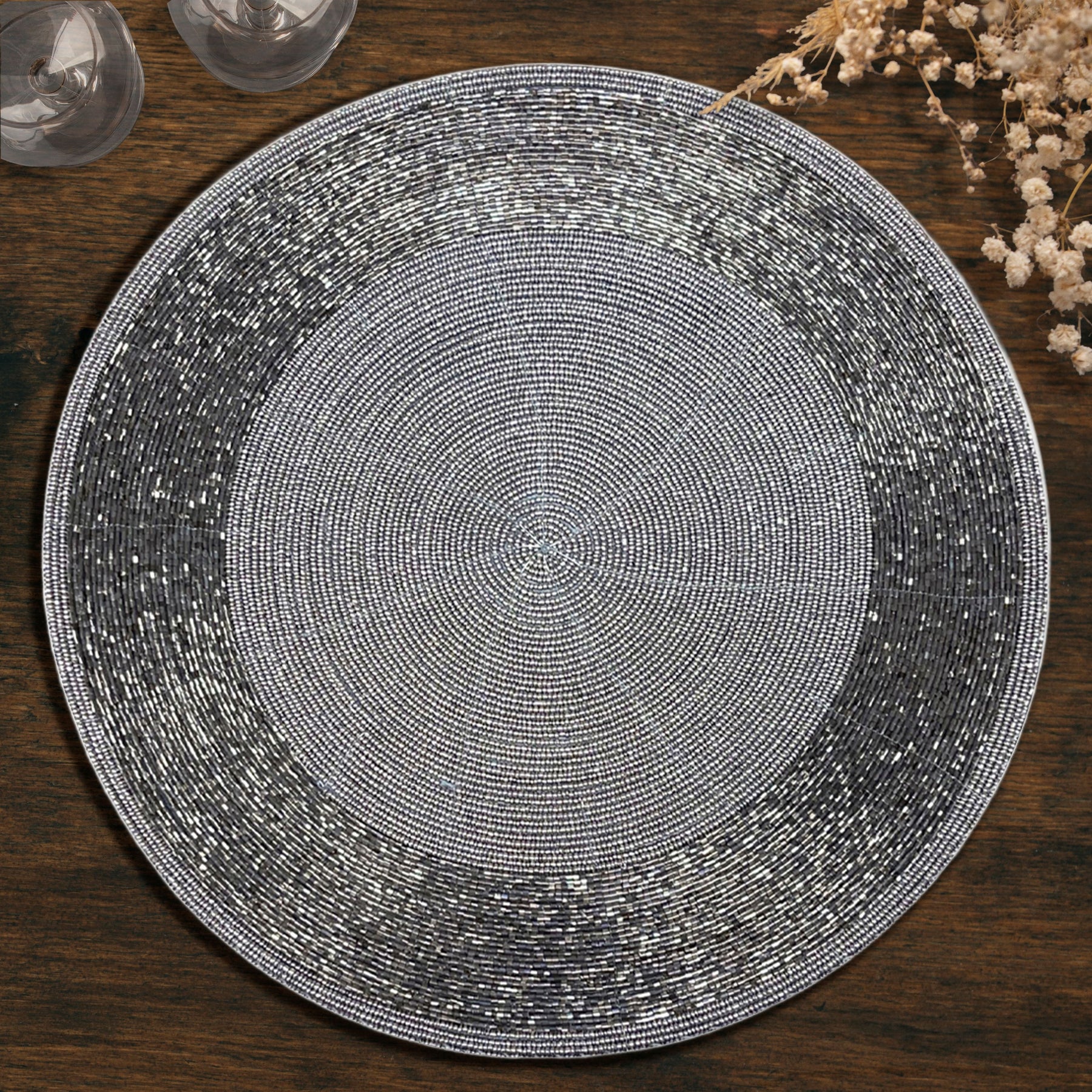 Set of four BD 036 037 The Akeba beaded placemats with intricate beadwork, ideal for protecting surfaces and enhancing table decor.