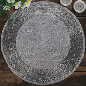Set of four BD 036 037 beaded placemats featuring intricate beadwork, perfect for protecting surfaces and enhancing table decor.