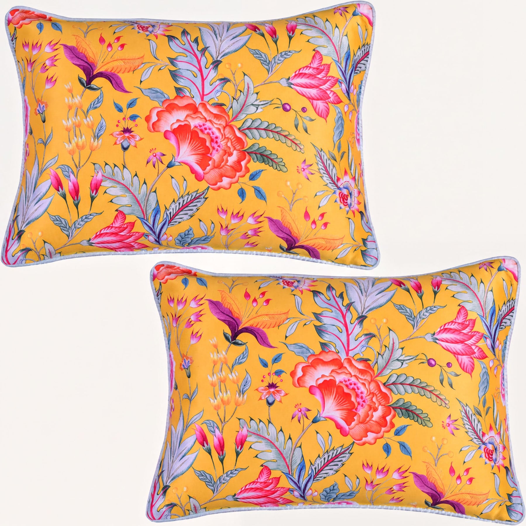 Floral printed throw pillow cover from CC-9695-4, 14 x 20 inches, featuring colorful flower patterns on fabric.