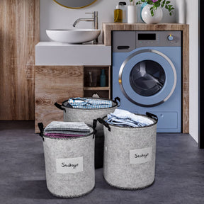 Set of 3 gray felt laundry hampers and storage bins by 4629, featuring soft handles and spacious interior for laundry and organization.