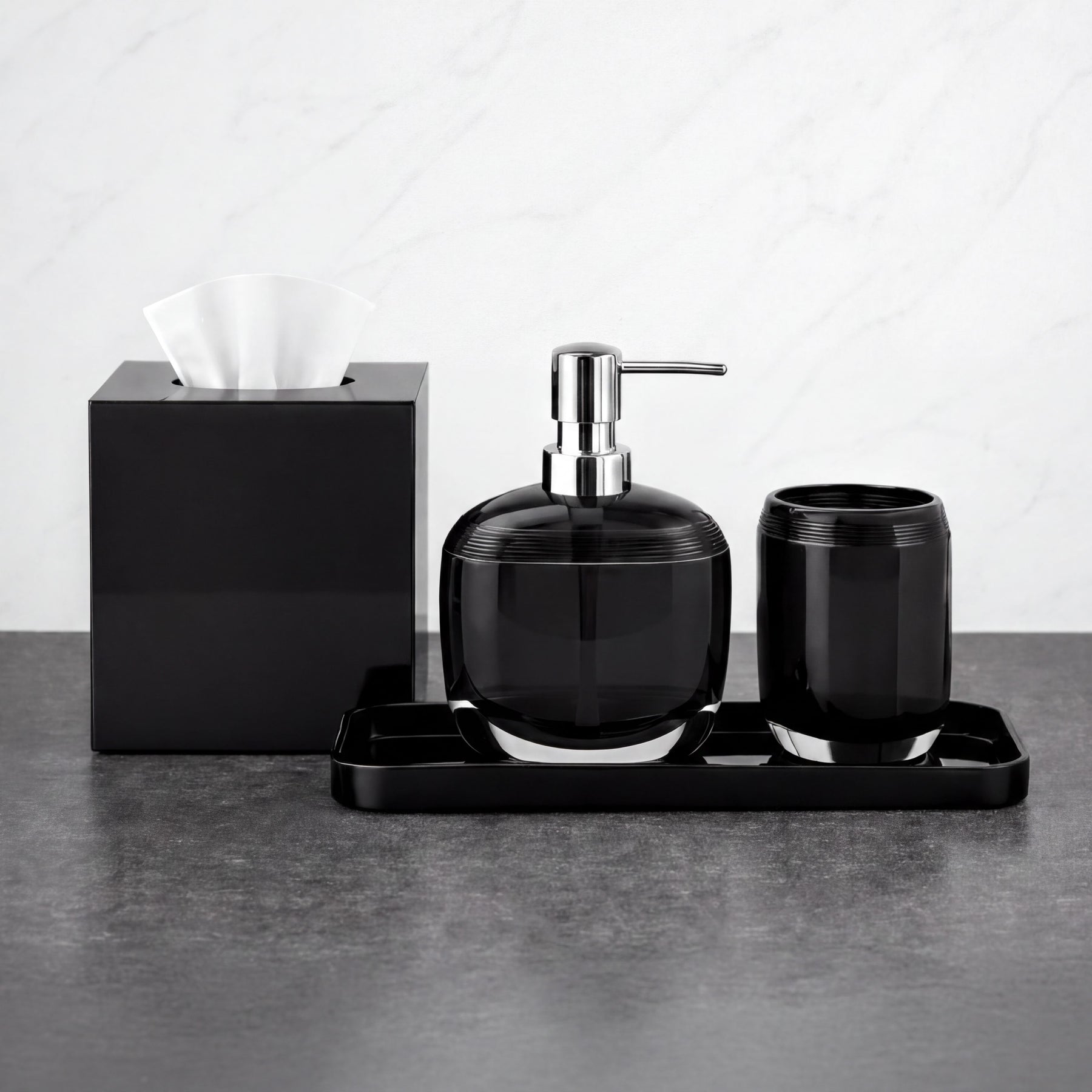 Elegant modern bathroom decor accessories set of 4 by B068BLK, featuring sleek bath accessories for stylish bathroom organization.