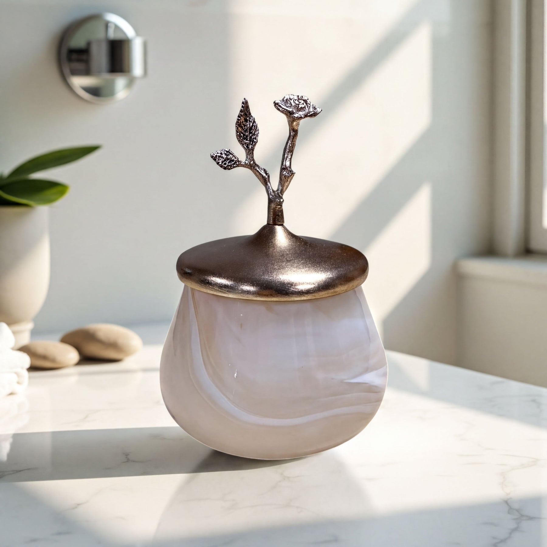 Vintage Rose Collection cotton ball container, bath décor by 918108, featuring floral design and decorative storage for bathroom.