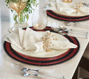 Set of four Charlier Grace beaded placemats from BD 023 018, elegant 14-inch decorative placemats for dining table decor.
