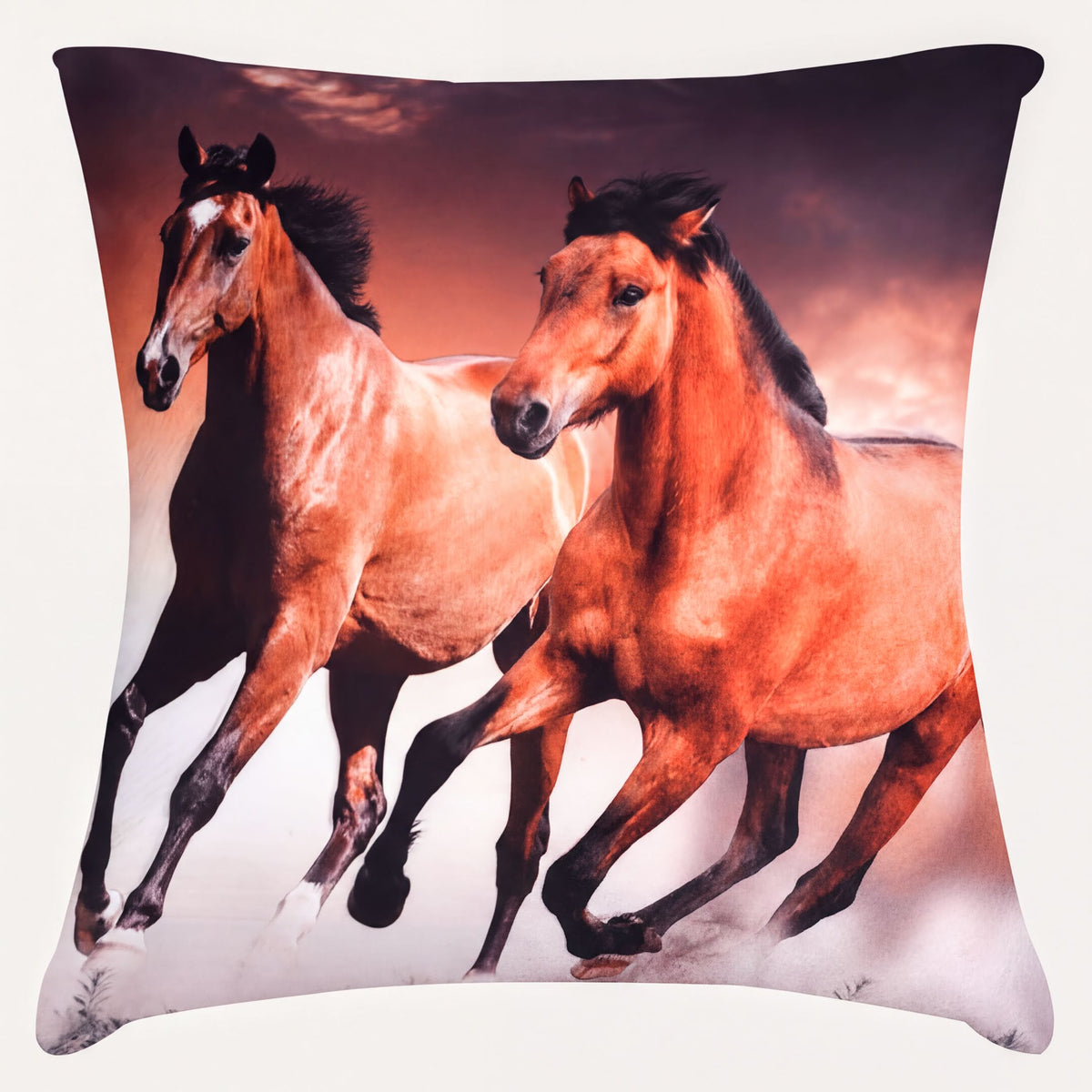 Set of four LD 6-4 horse printed throw pillow covers, 18x18 inches, featuring detailed horse design on soft fabric.