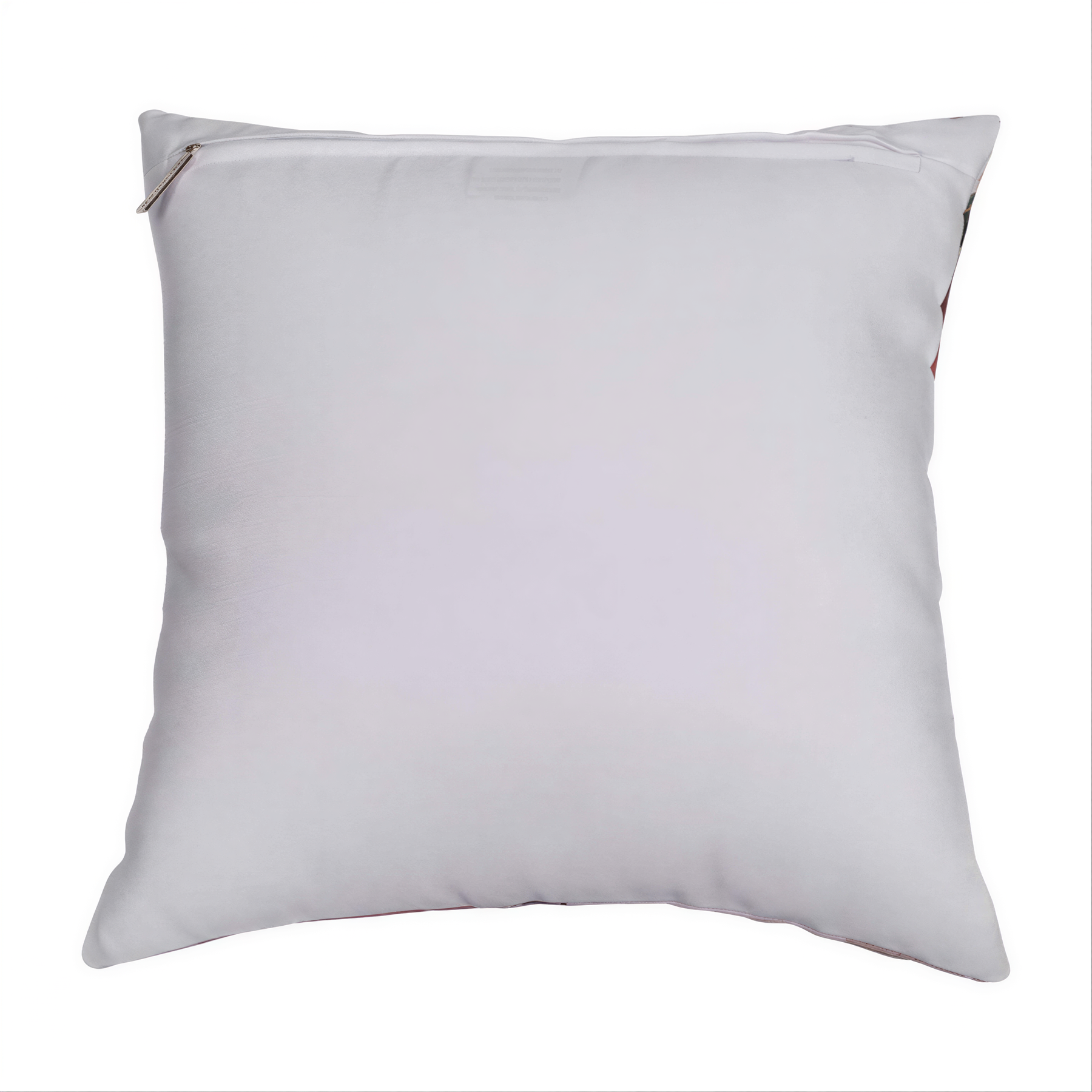 A plain white pillow with a zipper closure.