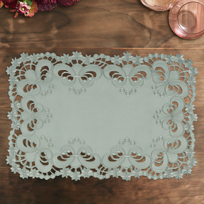 Set of six linen placemats with European embroidery from the Creola Collection, stylish and decorative table accessories.