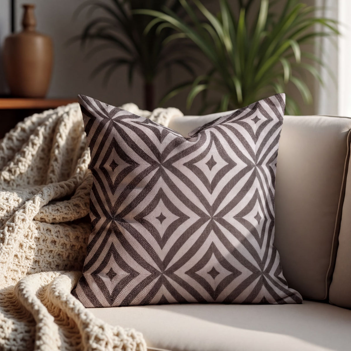 Beige and brown throw pillow cover, 20x20 inches, from #016, made of soft fabric, designed for decorative throw pillows.