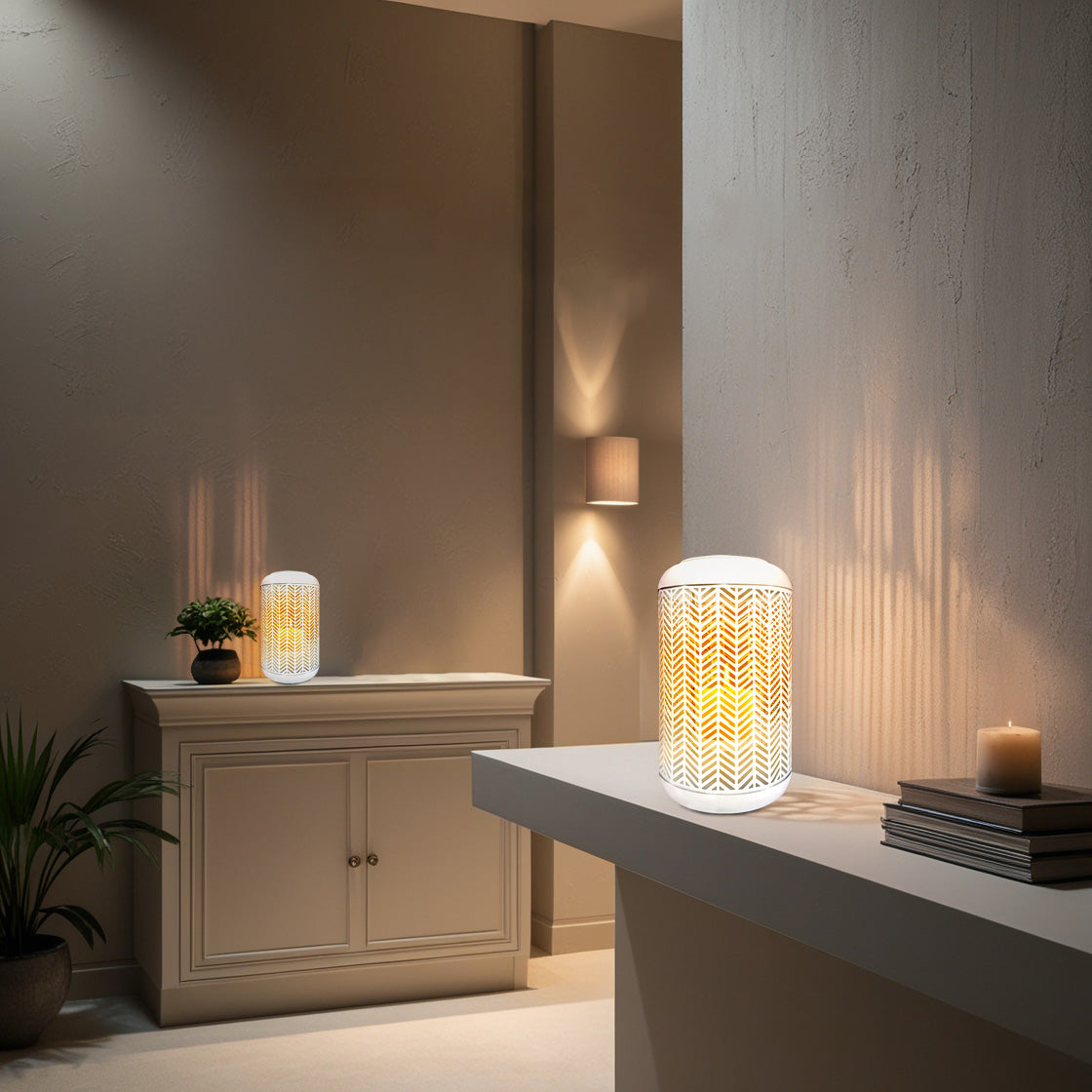 White Lattice Pattern with Glass Candle Holder Lantern - Decozen