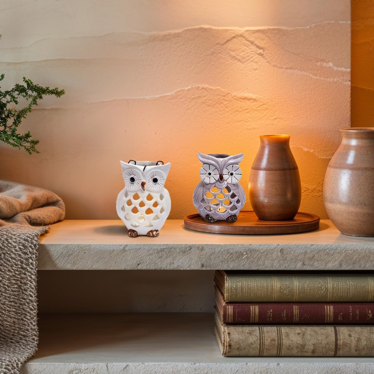 Hampton Lucky Owl Tea Lights and Candle Holders Set of 2 - Decozen