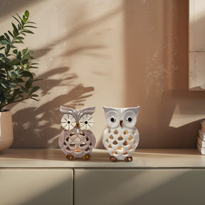 Hampton Lucky Owl Tea Lights and Candle Holders Set of 2 - Decozen