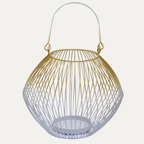 White and Gold Candle Holder Lantern - Decozen