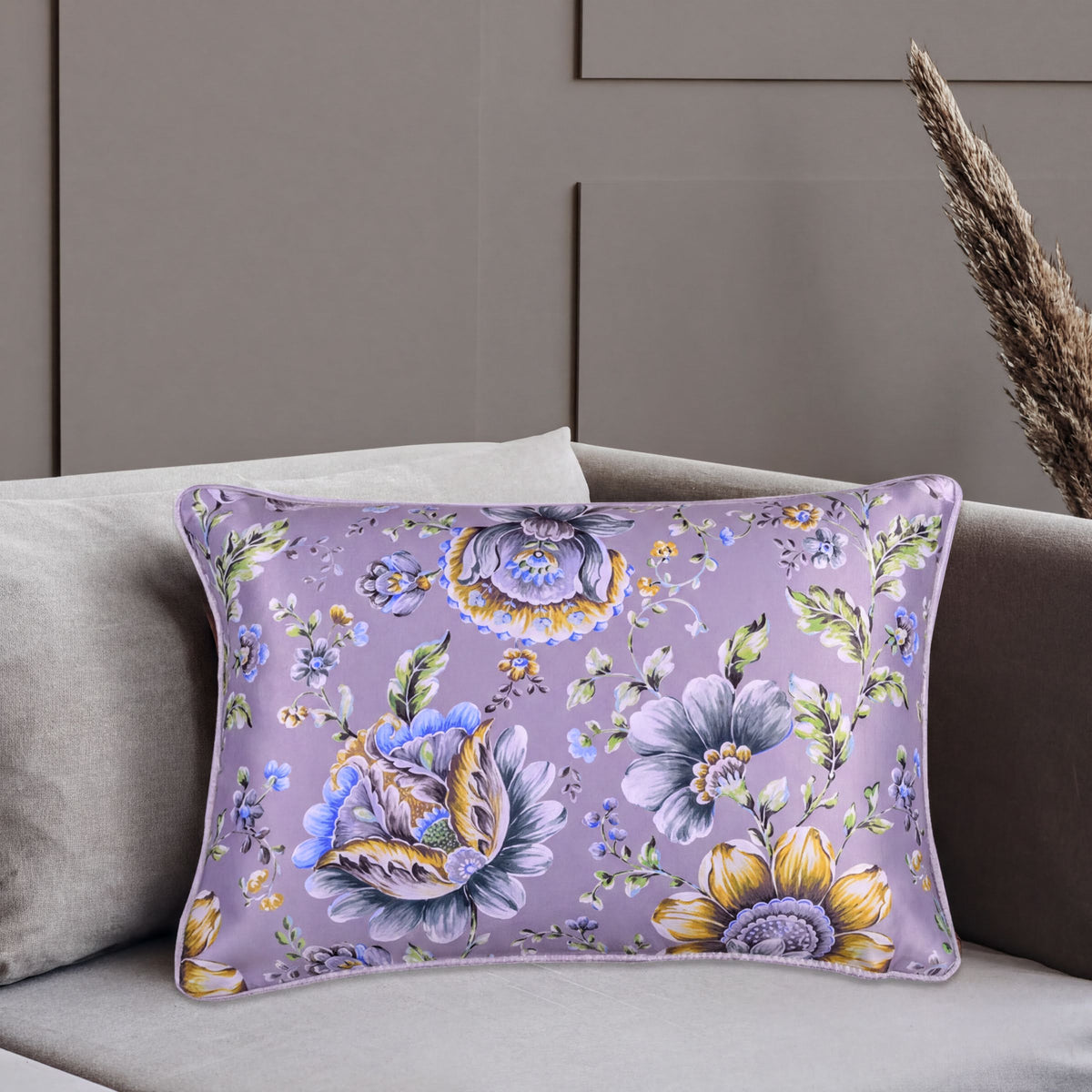Floral printed throw pillow cover, 14x20 inches, designed by CC-9698-4, featuring colorful floral patterns on fabric.