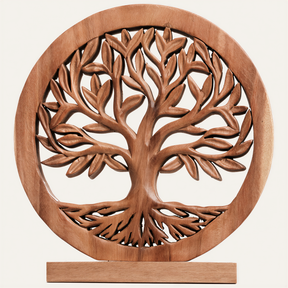 Large Sacred Roots hand-carved Tree of Life wooden sculpture, artistic home décor piece showcasing intricate craftsmanship.