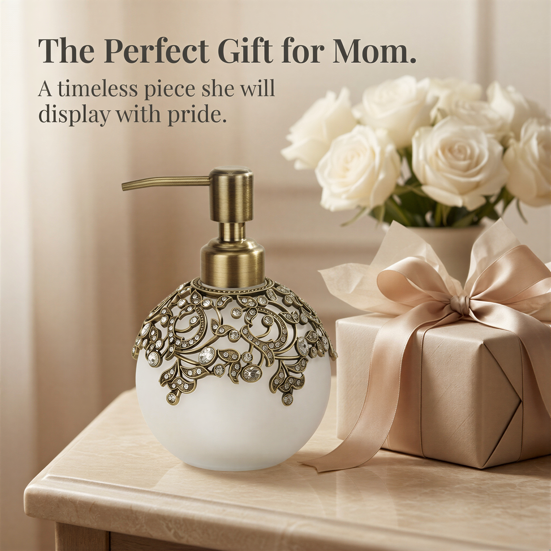 Antoinette Glow LB 24617 modern decorative soap dispenser, 11.5 oz, handcrafted lotion dispenser for bathroom decor.