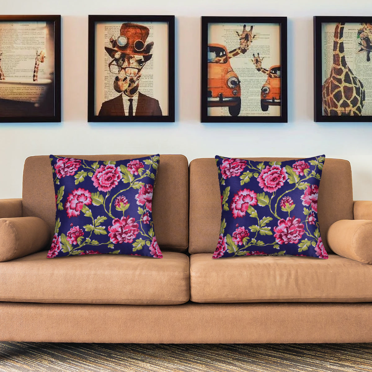 Floral printed throw pillow cover in 20x20 inches, decorative cushion cover from CC-9691-A-4 with vibrant floral design.