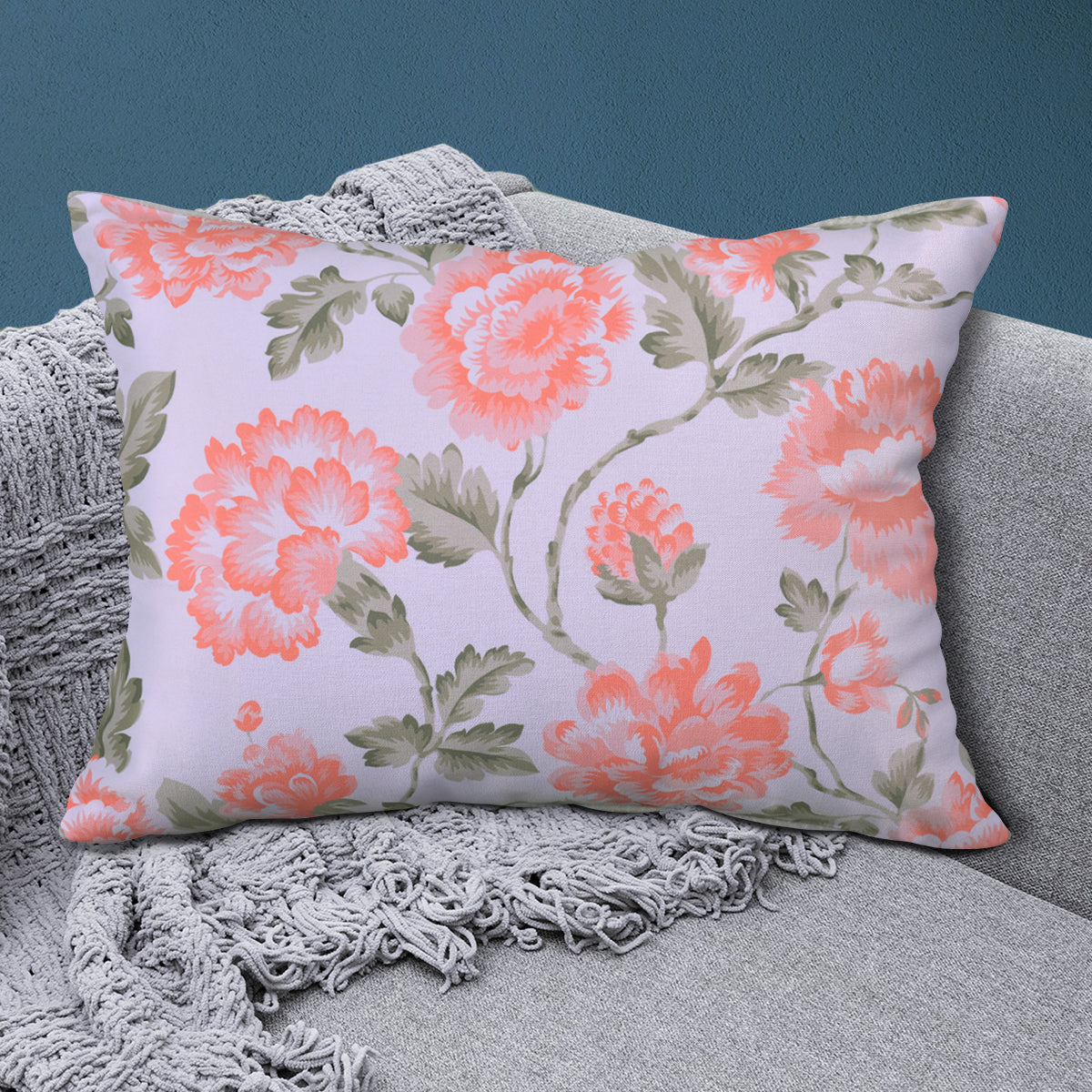 Floral Printed Throw Pillow Covers - 14 x 20 Inches - Decozen