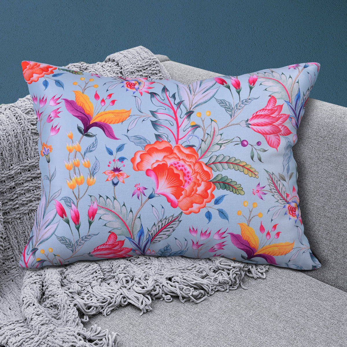 Floral Printed Throw Pillow Covers - 14 x 20 Inches - Decozen