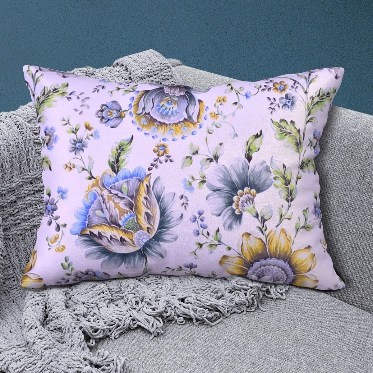 Floral Printed Throw Pillow Covers - 14 x 20 Inches - Decozen