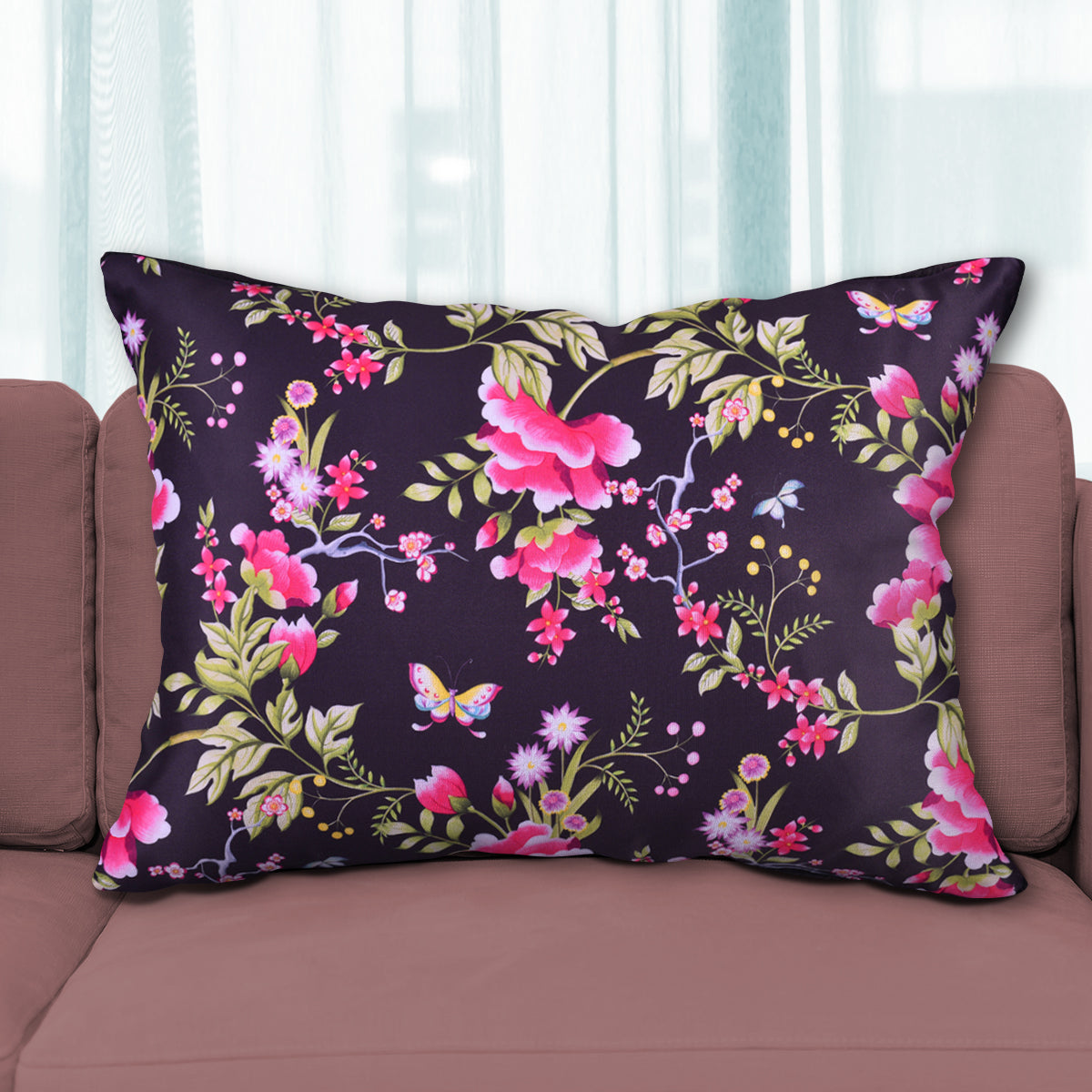 Floral printed throw pillow cover in 14x20 inches, designed by CC-9702-4, with vibrant floral pattern on fabric.