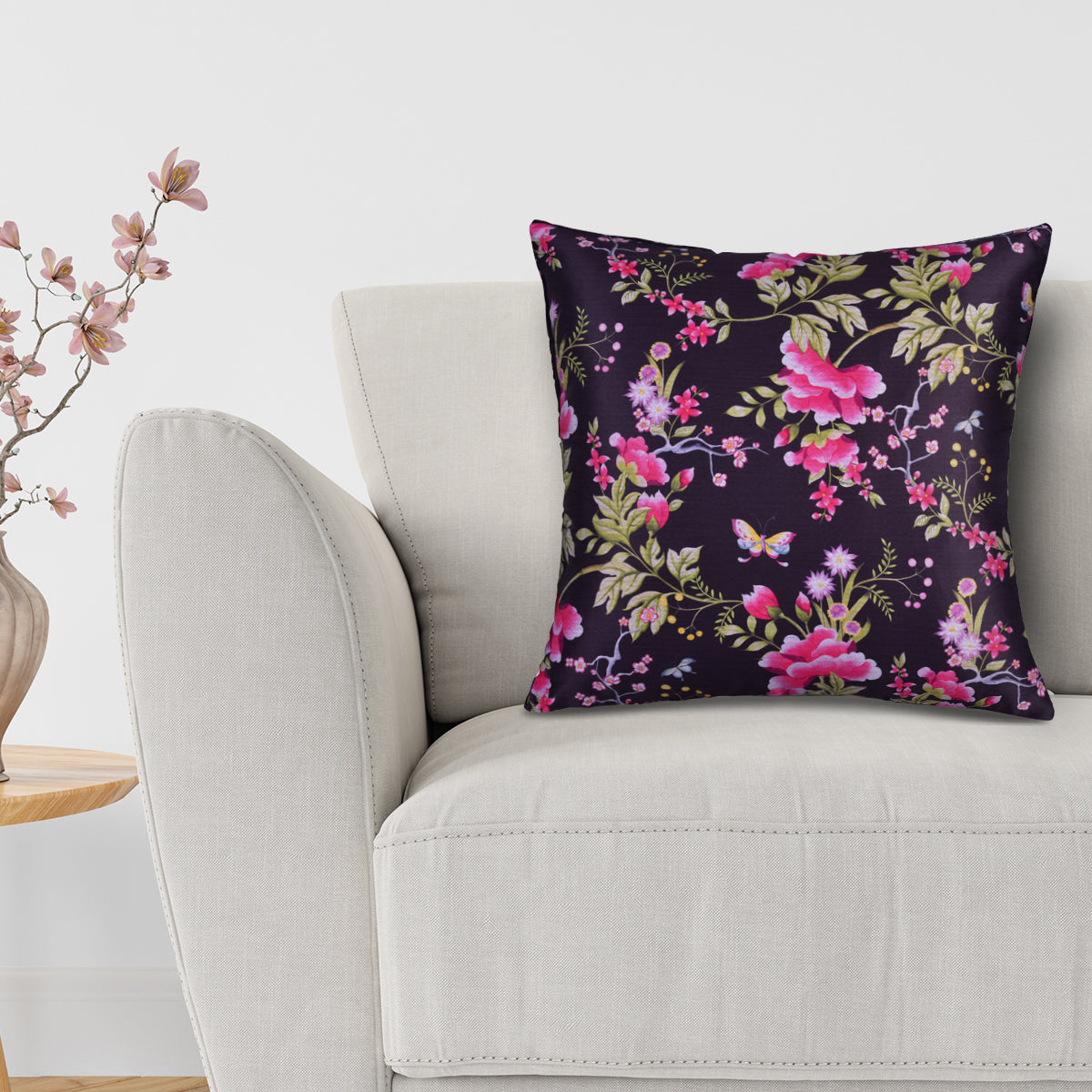 Floral printed throw pillow cover, 20x20 inches, from CC-9702-A-4, featuring vibrant floral design for home decor.