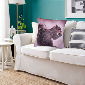 Set of 2 or 4 WINTER 6-4 squirrel printed throw pillow covers, 18x18 inches, featuring nature-inspired designs.