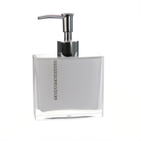 Set of four crystal white bathroom accessories, including soap dispenser, toothbrush holder, tumbler, and soap dish, by B031CWH.