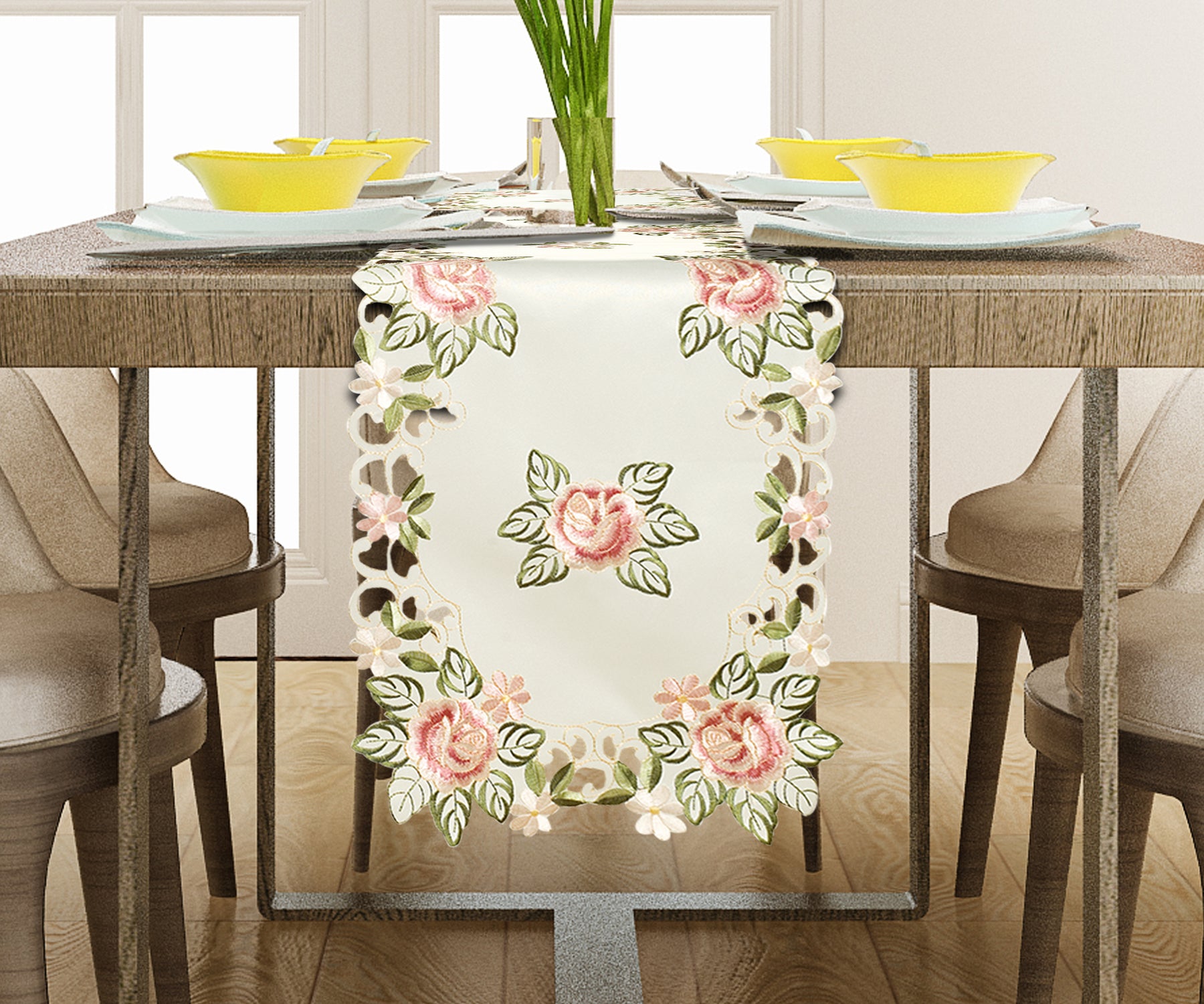 Table Runner with European Embroidery - The Bryton Collection - Decozen