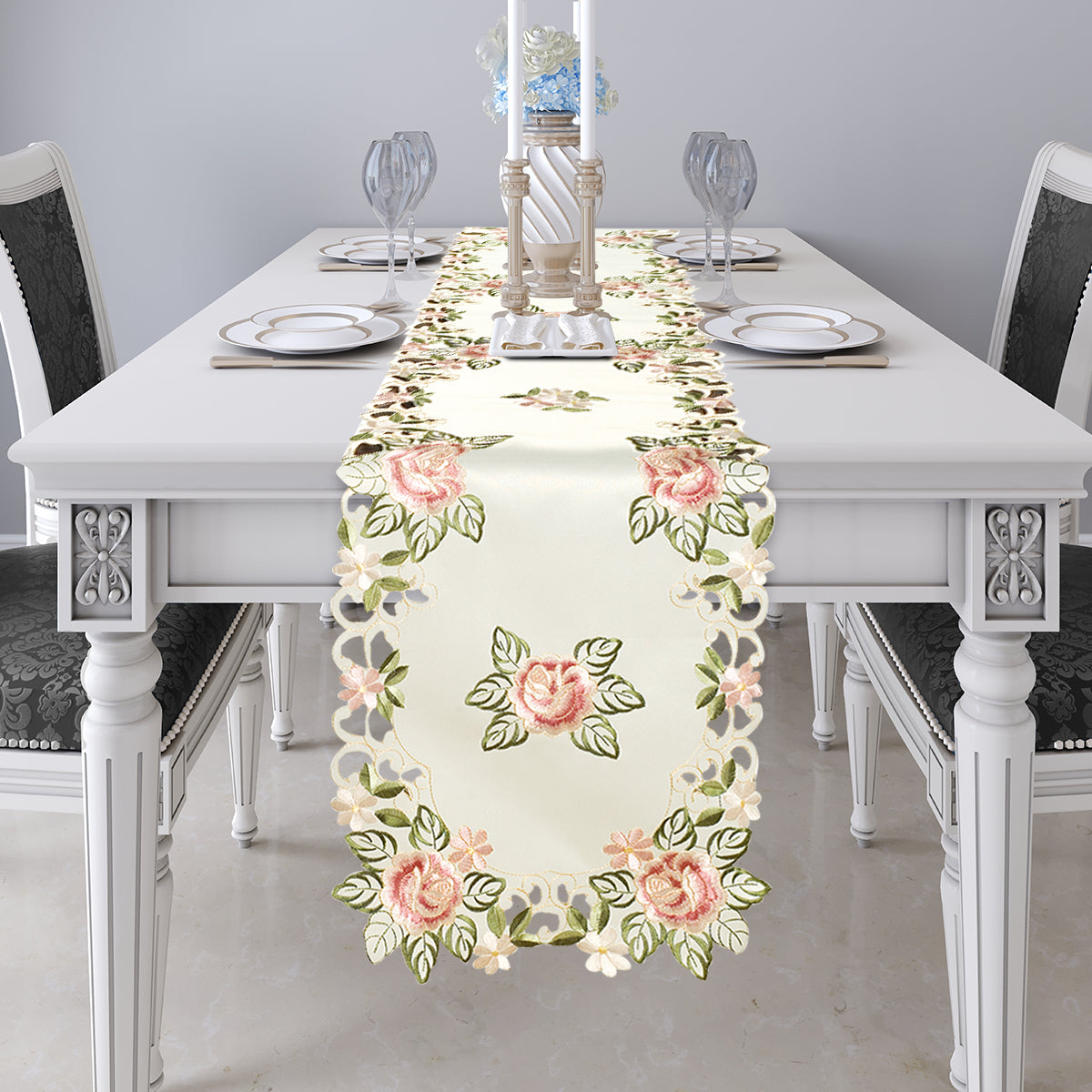 Table Runner with European Embroidery - The Bryton Collection - Decozen