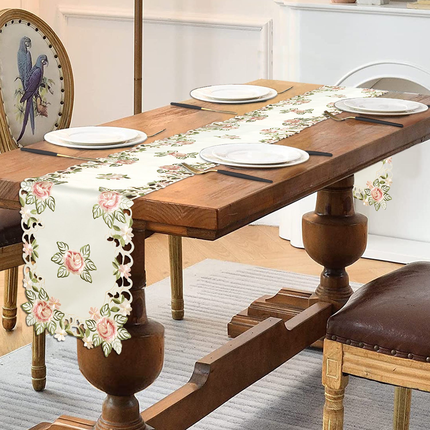 Table Runner with European Embroidery - The Bryton Collection - Decozen