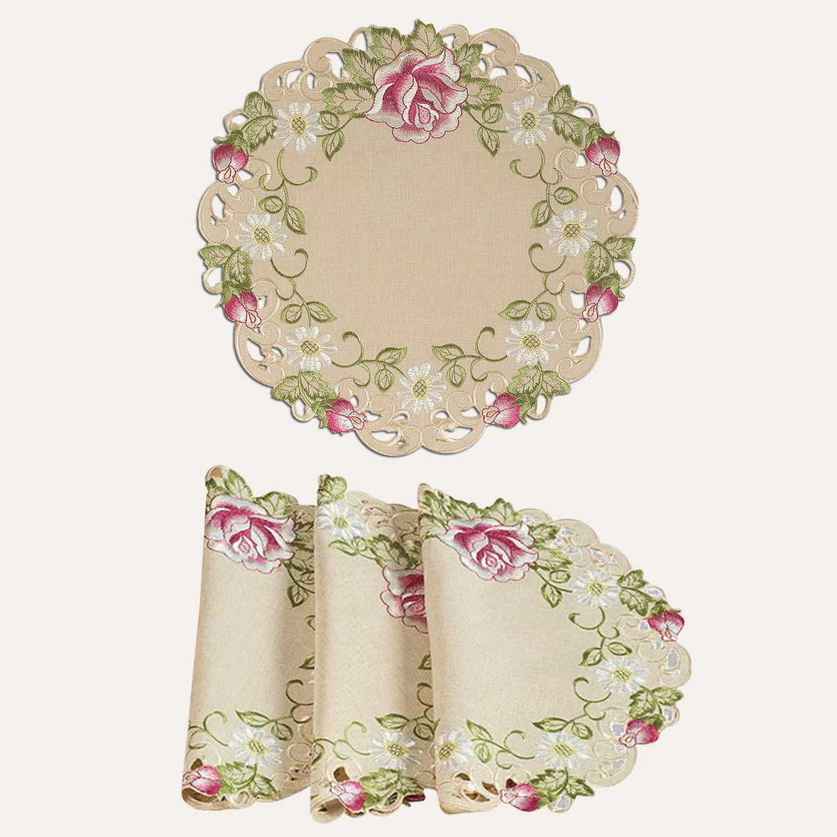 Round Linen Placemat Doilies - Set of 4