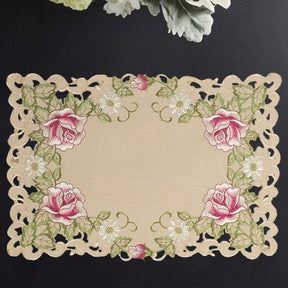 Set of four placemats with intricate European embroidery by COSP3127-PM, showcasing detailed craftsmanship and decorative design.