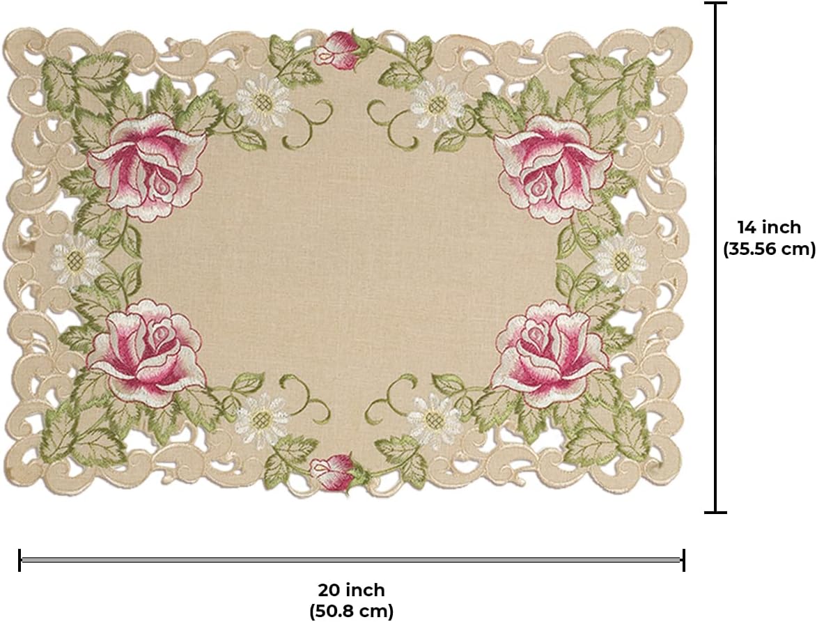 Set of four placemats with intricate European embroidery, showcasing detailed craftsmanship and vibrant design.
