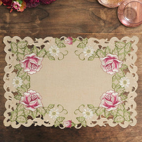 Set of four placemats with European embroidery by COSP3127-PM, featuring intricate traditional textile designs.