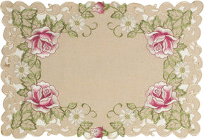 Set of four placemats with intricate European embroidery, designed by COSP3127-PM for elegant table settings.
