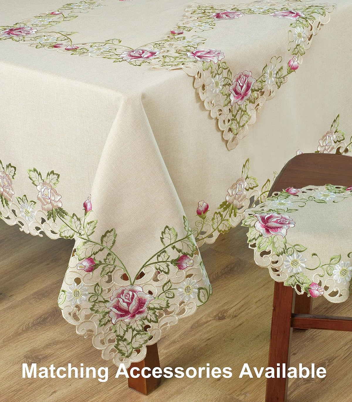 Set of four COSP3127-PM placemats with intricate European embroidery, showcasing detailed textile craftsmanship.
