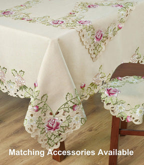 Set of four COSP3127-PM placemats with intricate European embroidery, showcasing detailed textile craftsmanship.