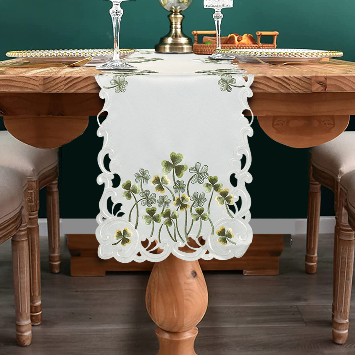 Ivory Table Runner with European Embroidery - The Clem Collection - Decozen