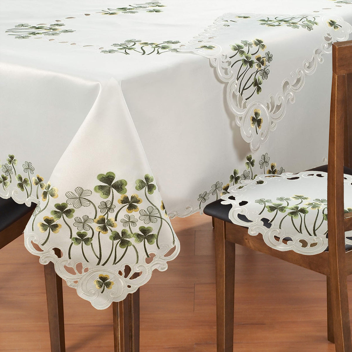 Elegant table covers from the Clem Collection with European embroidery, showcasing detailed design and high-quality craftsmanship.