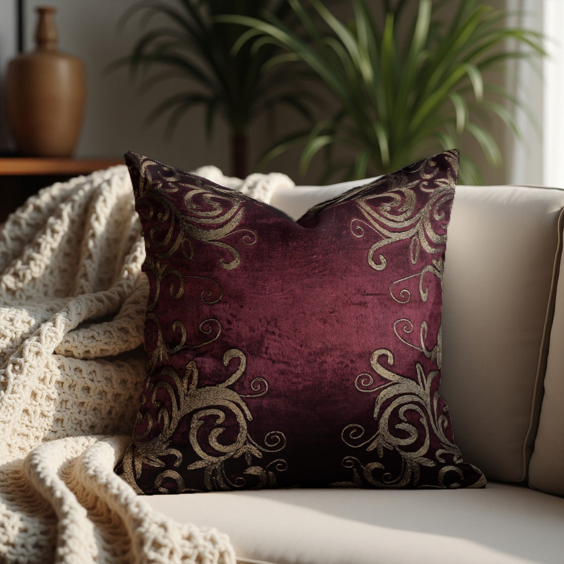 Maroon Throw Pillow Covers - 18 x 18 inches - Decozen