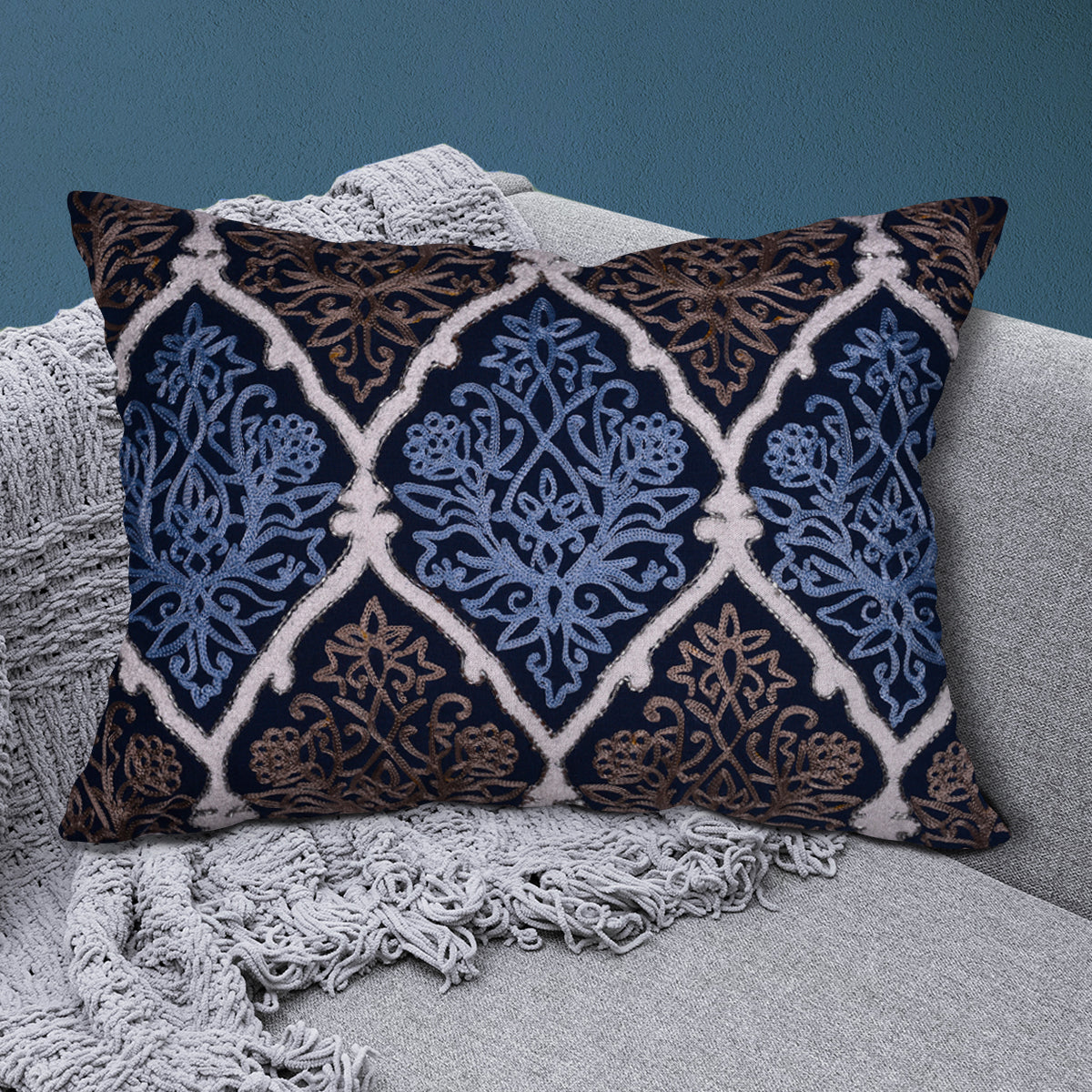 Set of 2 or 4 blue and brown throw pillow covers, 14x20 inches, casual home decor by CU6071-35.