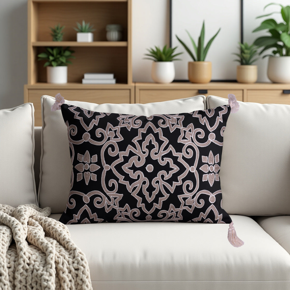 Black and Beige Throw Pillow Covers - Set of 2 and 4, 18 x 18 inches - Decozen