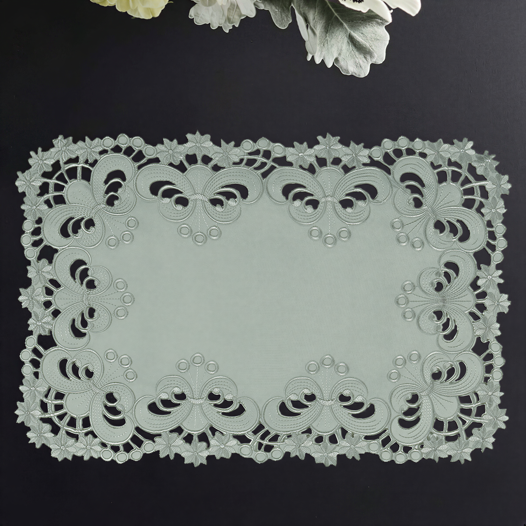 Set of six linen placemats with elegant European embroidery from the Creola Collection by FL3412-PM.