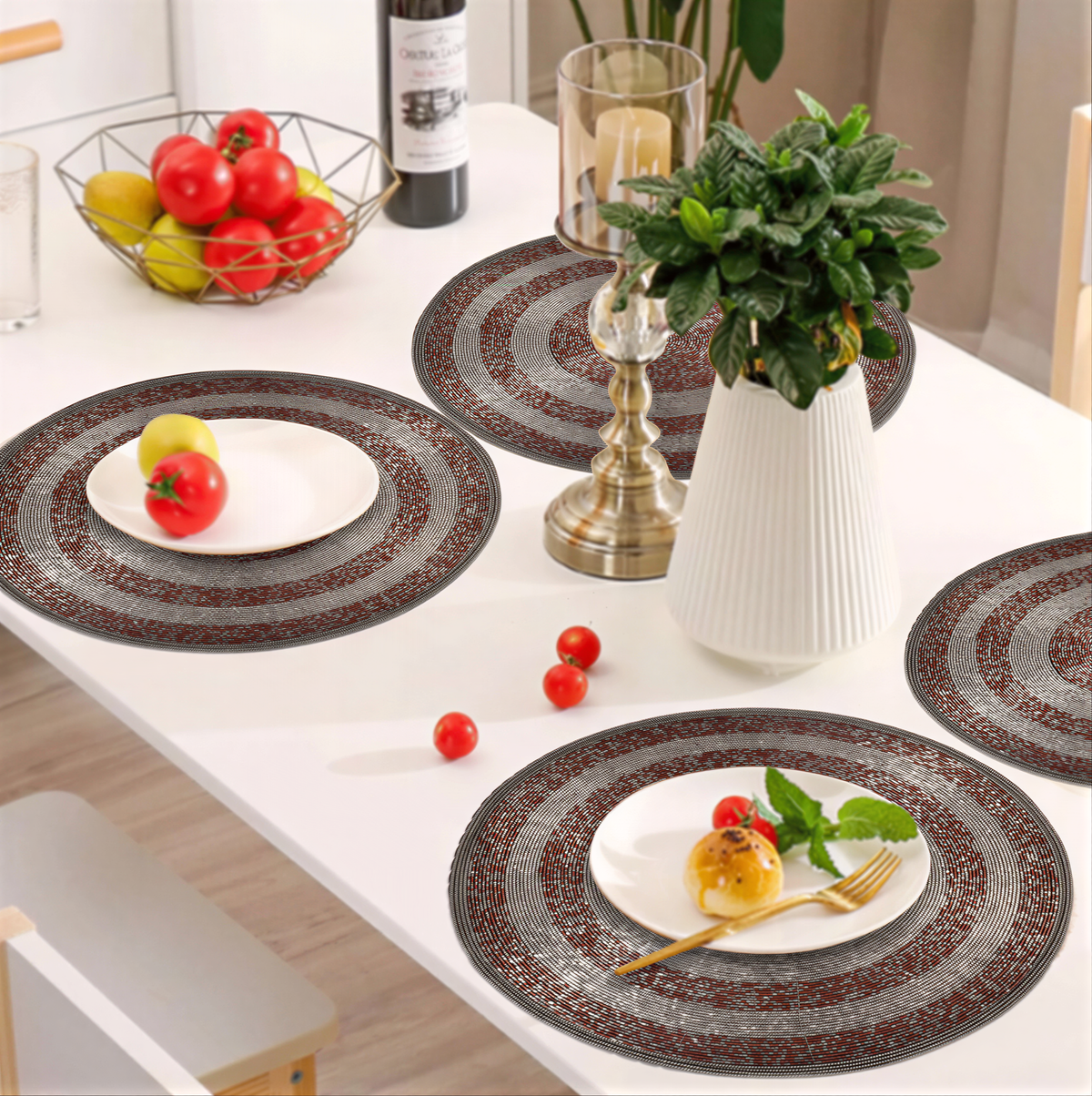 Set of four BD 023 030 Melia Grace beaded placemats from The Melia Collection, 14-inch elegant decorative dining table décor